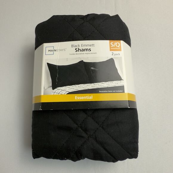 Mainstays Essential Emmett Shams Black 2 pack Standard Queen Quilted3 - Picture 1 of 5